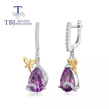 Серьги-застежки с натуральным бразильским аметистом 7 карат, дизайн бабочки, серебро 925 пробы, изысканные украшения для женщин и девочек, хороший подарок M фиолетовый