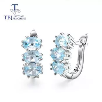 Серьги-застежки с натуральным небесно-голубым топазом, стерлинговое серебро 925 пробы, изысканные ювелирные изделия, овальной огранки, 5*7 мм, 6 шт., серьги с настоящими драгоценными камнями m синий
