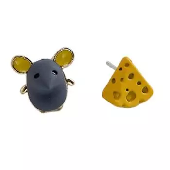 Серьги-зажимы с героями мультфильмов, серьги с мышкой и сыром, асимметрия, серьги, ювелирные изделия