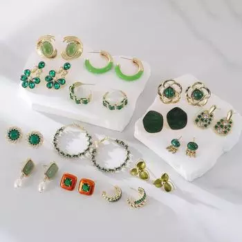 Серьги «Зеленый цветок» — натуральный камень и серебряная игла для весны/лета TE02253