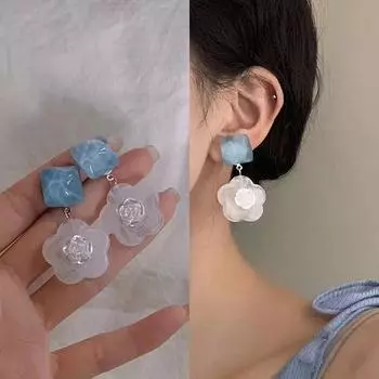 Серьги-желе с синими цветами камелии: Элегантный, свежий приморский стиль для женщин Jelly Camellia Earrings