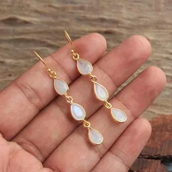 Серьги женщин с желтым золотом из лунного камня 100% стерлингового серебра 925 пробы Ювелирные изделия ручной работы жёлтый/золотой