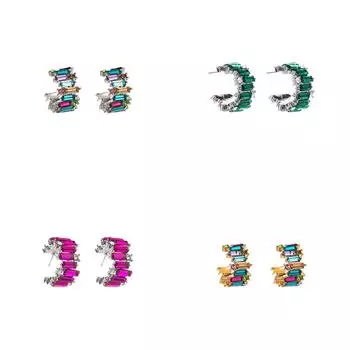 Серьги женские C-образные серьги из сплава с инкрустацией, простые цветные серьги с бриллиантами 2.2*1.9cm белый
