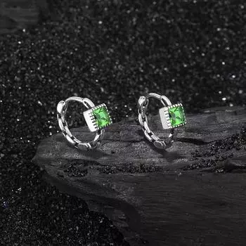 Серьги женские геометрические из стерлингового серебра S925 с мятно-зеленым кубическим цирконием, винтажные серьги-кольца премиум-класса зелёный