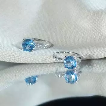 Серьги женские из серебра 925 пробы с круглым кубическим цирконием Nano Sky Blue Vintage без темных пятен небесно-голубой