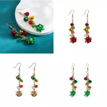 Серьги женские красного и стихийного кристально-зеленого цвета, колокольчик, цветок, соответствующие позвякивающим ушным крючкам 6.5*1.5cm красный
