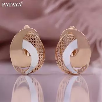 Серьги женские PATAYA из белого и розового золота с двухцветным покрытием и полировкой