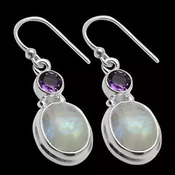 Серьги женские с лунным камнем и аметистом, подарок для нее, висячие серьги, подарок маме