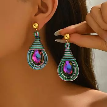 Серьги женские Wind Геометрические инкрустированные цветными бриллиантами Серьги-капли воды Универсальные Премиальные Серьги