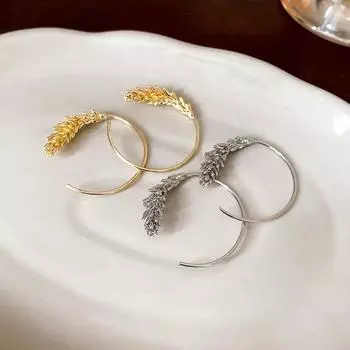 Серьги женские, золотистого цвета, с колосьями пшеницы