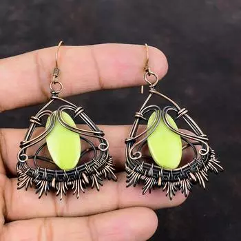 Серьги-змеи, медная проволочная обертка, ювелирные изделия, настоящие драгоценные камни, медные серьги, украшения ручной работы в стиле бохо, проволочные обертки, серьги в подарок маме