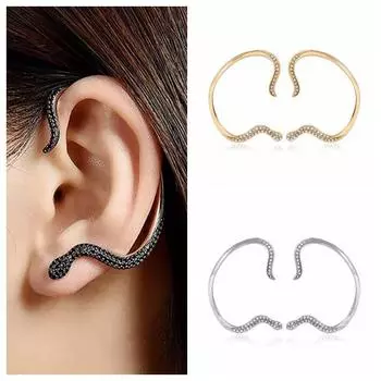 Серьги-змеи, модные изогнутые преувеличенные персонализированные клипсы для ушей, темпераментные серьги-гвоздики в виде змеи со стразами, висячие серьги-подвески золотой