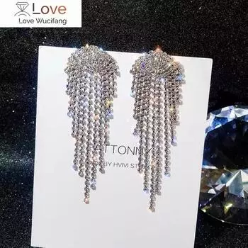 Серьги золотисто-серебряного цвета с кисточками и стразами для женщин, модные длинные преувеличенные серьги, украшения для вечеринки, подарок на день рождения