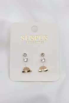 Серьги золотистого цвета с одним камнем, 6 шт.