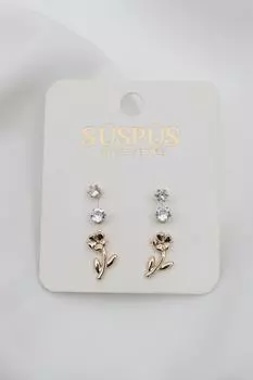 Серьги золотистого цвета с одним камнем, 6 штук