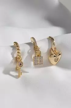 Серьги золотого цвета с 3 фигурками замков