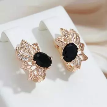 Серьги золотого цвета с черным камнем и цветком для женщин, модные винтажные циркониевые свадебные украшения для невесты белый