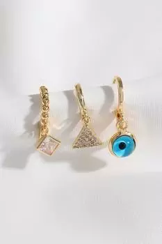 Серьги золотого цвета с фигурками из трех частей «Сглаз»