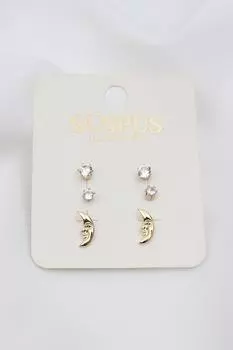 Серьги золотого цвета с одним камнем и изображением Луны, 6 шт.