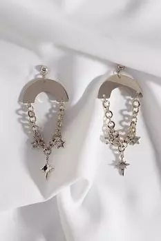 Серьги золотого цвета с подвеской-цепочкой в виде звезды