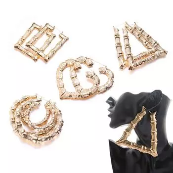 Серьги Золотые Большие Круглые Серьги Хип-Хоп Крупные Серьги Из Бамбука