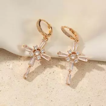 Серьги Золотые Крестики для Женщин 2025 Новые Личность Синтетический Циркон Висячие Серьги Мода Свадебная Вечеринка Ювелирные Аксессуары золотой