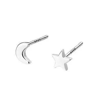 Серьги Звезда и Луна Асимметричный Дизайн Серьги Пятиконечная Звезда и Луна Питают Мочки Ушей, Не Снимая Их во Время Сна