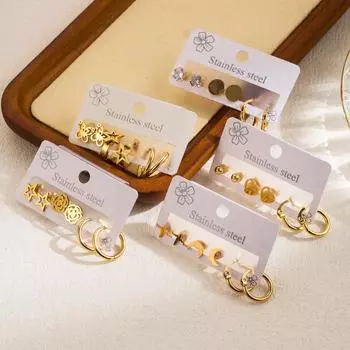 Серьги-звезды из французской нержавеющей стали, экологически чистые, цветные, маленькие круглые серьги