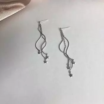 Серьги-звезды с волнистой бахромой из переплетенных линий, элегантный темперамент и тонкие длинные серьги-метеоры в виде пентаграмм, маленький ароматный стиль copper (with ear plugs)
