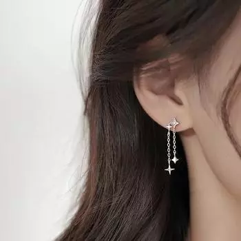 Серьги-звезды Серьги с кисточками Женский темперамент Изысканные серьги белого золота
