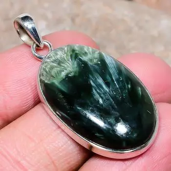 Серафинит - драгоценный камень из России, кулон из стерлингового серебра 925 пробы, 1,76 дюйма, T8636