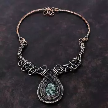 Серафинитовое ожерелье, ожерелье из медной проволоки, регулируемое ожерелье, медные украшения, ожерелье из драгоценных камней ручной работы, подарок для мамы, удивительные ювелирные изделия