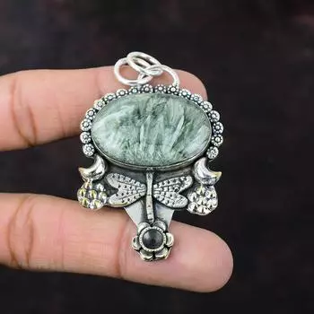 Серафинитовый кулон из стерлингового серебра 925 пробы, очень красивые ювелирные изделия из драгоценных камней, подвеска ручной работы в виде стрекозы, подарок для женщин, ювелирные изделия из целебного камня