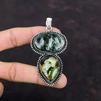 Серафинитовый кулон из стерлингового серебра 925 пробы, австралийский хромированный кулон из халцедона, ювелирные изделия из драгоценных камней, винтажный кулон ручной работы, подарок для девочки