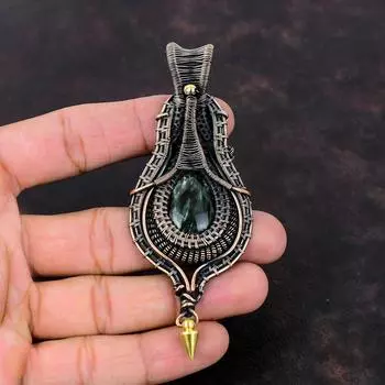 Серафинитовый кулон, кулон из медной проволоки, очень красивые медные украшения, кулон ручной работы, ювелирные изделия из драгоценных камней, стильный кулон, подарок для мамы