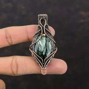 Серафинитовый кулон Медная проволока Кулон Драгоценный камень Медные украшения Кулон ручной работы Проволочная обмотка Дизайнерский кулон Подарок для нее