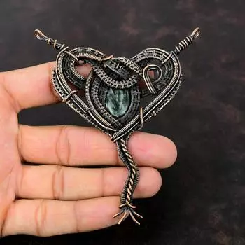 Серафинитовый кулон Медная проволока Кулон Красивые медные украшения Кулон ручной работы Ювелирные изделия из драгоценных камней Подвеска в этническом стиле Свадебный подарок