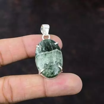 Серафинитовый кулон Совершенно новые ювелирные изделия из драгоценных камней Стерлингового серебра 925 пробы Кулон ручной работы Ювелирные изделия из камня Подарок для матери Уникальный дизайн Кулон