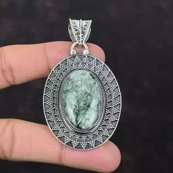 Серафинитовый кулон Стерлингового серебра 925 пробы Оригинальные подвески с драгоценными камнями Ювелирные изделия ручной работы для подарка Антикварный кулон Изысканные винтажные ювелирные изделия