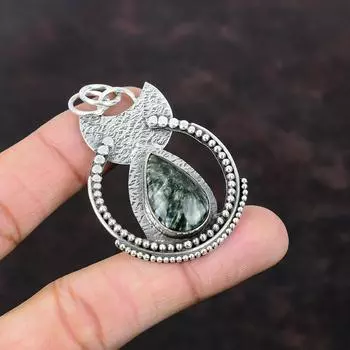 Серафинитовый кулон Уникальный дизайн ювелирных изделий Кулон из стерлингового серебра 925 пробы Ювелирные изделия из настоящего драгоценного камня Кулон ручной работы Подарок для невесты Стильный кулон