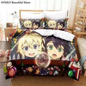Seraph of the end Комплект постельного белья в стиле аниме Наволочки Односпальные, двуспальные, односпальные, двуспальные, двуспальные, детские, милые, 3D, пододеяльники, комплекты постельного белья 135x200cm 2pcs
