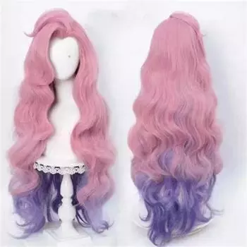Seraphine Cosplay Wig LoL KDA Cosplay Loose Wavy Green mixed Purple Pink Mixed Heat Resistant Synthetic Hair Game Wigs + Wig Cap One Size