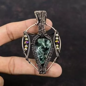 Seraphinite Copper Pendant Wire Wrapped Pendant Titanium Beads Pendant Copper Wire Jewelry Gift For Mother Handmade Pendant Gemstone Jewelry