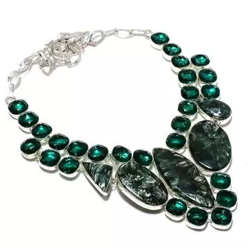 Seraphinite, Diopside Handmade 925 Sterling Silver Jewelry Necklace 18 K0f64