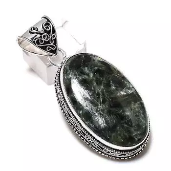 Seraphinite Gemstone Handmade 925 Sterling Silver Jewelry Pendant 2.29 G6I36
