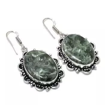 Seraphinite Gemstone Handmade 925 Sterling Silver Jewelry Earring 2.05 O9K60