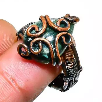 Кольцо с драгоценным камнем серафинитом ручной работы из медной проволоки, размер 7