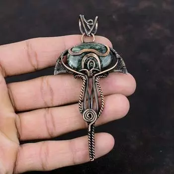 Seraphinite Gemstone Pendant Copper Wire Wrapped Pendant Handmade Dainty Jewelry Latest Design Pendant Copper Wire Wrap Jewelry Gift For Mom