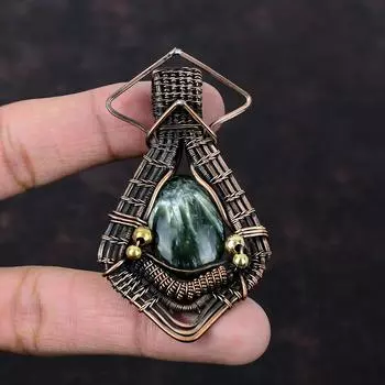 Seraphinite Pendant Copper Wire Wrapped Gemstone Pendant Handmade Copper Wire Jewelry Stylish Pendant Real Seraphinite Jewelry Gift For Her