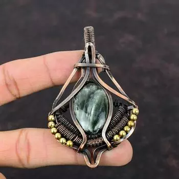Seraphinite Pendant Copper Wire Wrapped Pendant Gemstone Jewelry Handmade Pendant Wire Wrapped Jewelry Dainty Copper Jewelry Gift For Mother